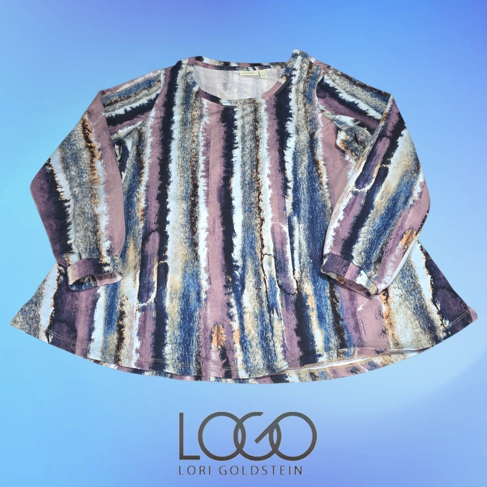 LOGO Lounge Top Womens Abstract Stripe MONA A394183 Purple Multi L